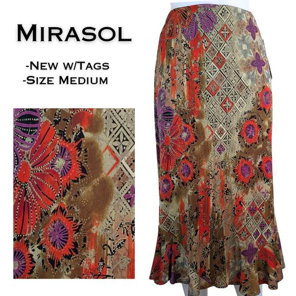 New Mirasol The Wild Side Skirt Medium Jungle Floral Mixed Print Midi Flounced - Picture 1 of 7